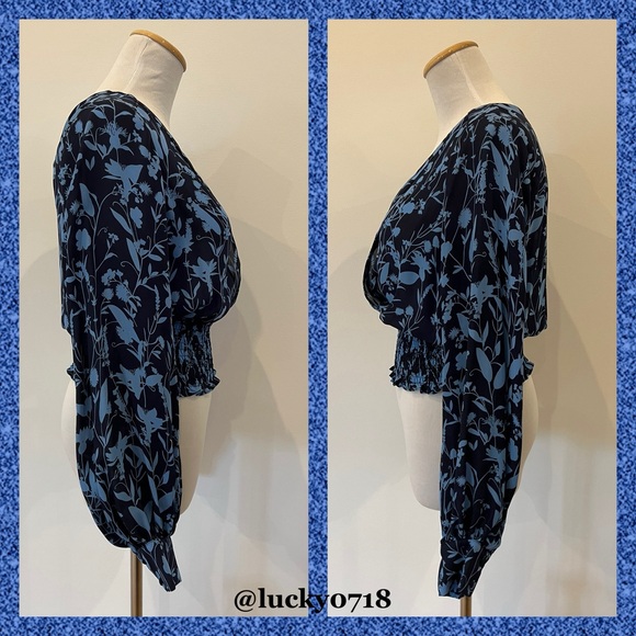 Parker EUC Blue on Navy Kata Long Sleeve Silk Blouse Sz S - Picture 4 of 9